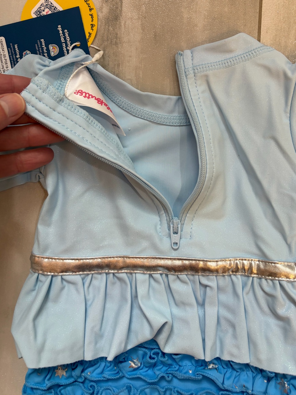 NWT RuffleButts Blue Glass Slipper Princess Long Sleeve Rash Guard Swimsuit 0-3M - Picture 10 of 14